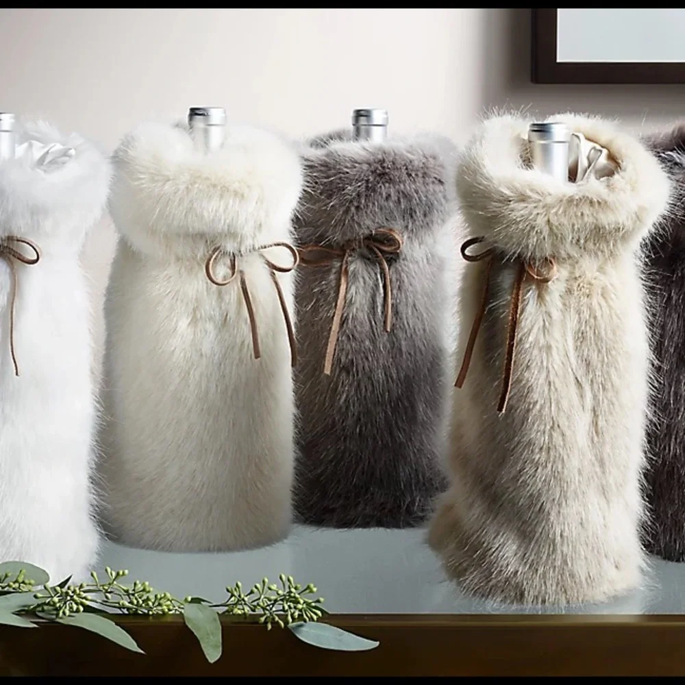RH Restoration Hardware Ultra Faux Fur Collection Cream Beige Wine Bag